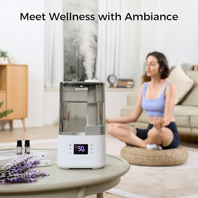 BOXING 6L Warm & Cool Mist Humidifiers for Bedroom, Air Humidfier for Large Room with Remote Control, Auto Mode Perfect for Baby & Plants, Top Fill, Sleep Mode, Timer, Essential Oil Tray, 60H-CubbioJoy