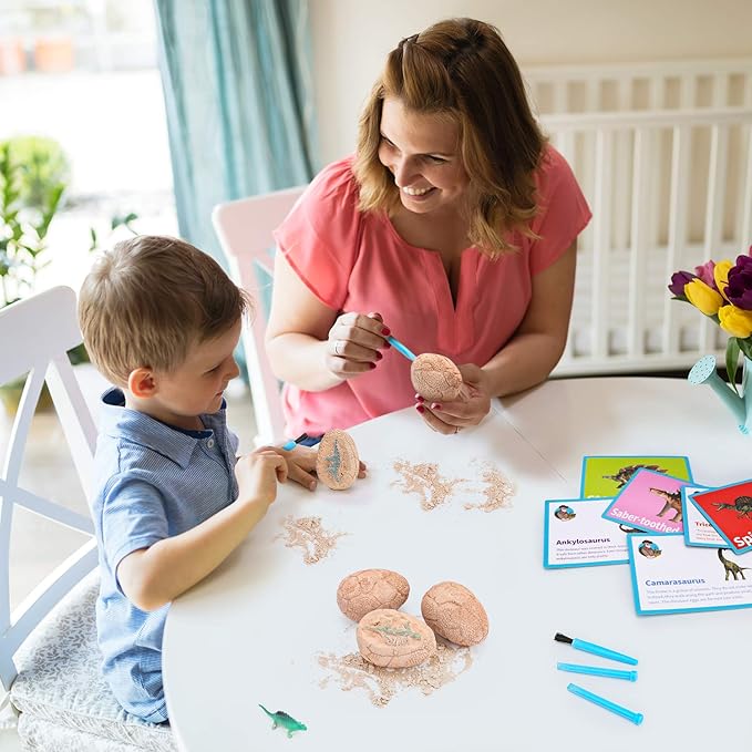 Dig Up Dinosaur Fossil Eggs, Break Open 12 Unique Eggs and Discover 12 Cute Dinosaurs, Easter Digging Toy for 3 4 5 6 7 8 9-12 Year Old Boys Archaeology Science STEM Gift-CubbioJoy