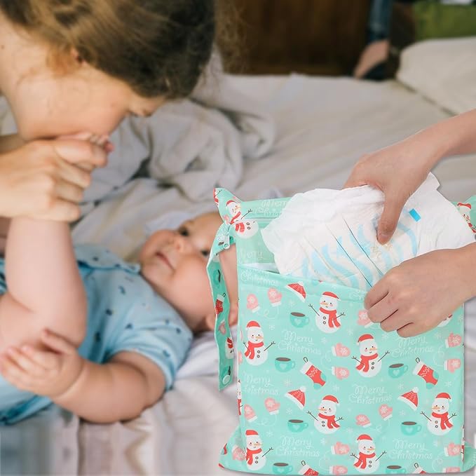 2pcs Cloth Diaper Wet Dry Bags, Waterproof Reusable Wet Bag with 2 Zipper Pockets & Handle, Washable Laundry Bags for Baby Adult Clothes Travel Beach Pool Daycare Yoga Gym Exercise Swimsuits,-CubbioJoy