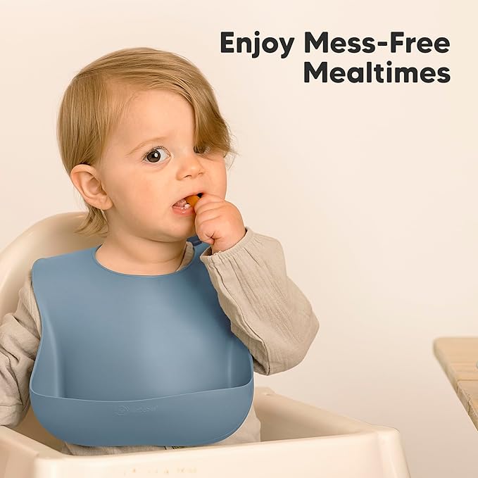 KeaBabies 2-Pack Silicone Baby Bibs for Eating - Sturdy Food-Grade Silicone Bibs for Babies Girl, Boy, Large Food Catcher, Clean & Put On Easily, Waterproof Toddler Feeding Essentials (Ocean)-CubbioJoy