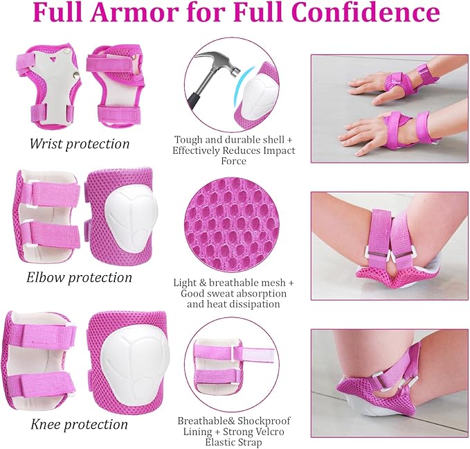 KAMUGO Kids Adjustable Helmet, with Sports Protective Gear Set Knee Elbow Wrist Pads for Toddler Age 2-8 Boys Girls, Bike Skateboard Hoverboard Scooter Rollerblading Helmet Set-CubbioJoy