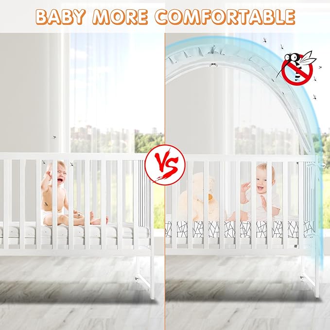Crib Tent to Keep Baby from Climbing Out - Crib Net to Keep Baby in - Pop Up Breathable Cribs Cover - Canopy with Upgrade Strong Mesh and Durable Zipper (White - Lines, Lager)-CubbioJoy