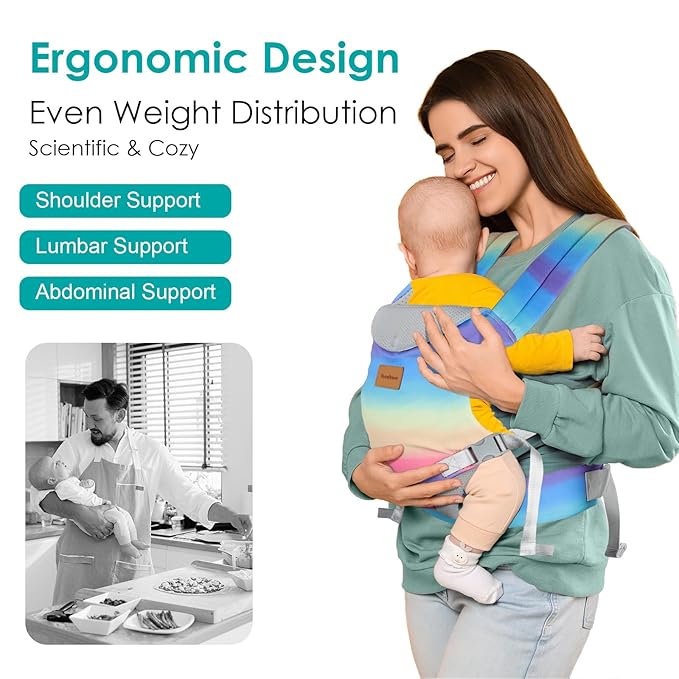 Baby Carrier Newborn to Toddler, Ergonomic Adjustable Toddler Carriers for 7-66 Lbs, Cozy Lightweight Infant Carrier with Neck Support, Baby Holder Carrier with Lumbar Support for Mom Dad-CubbioJoy