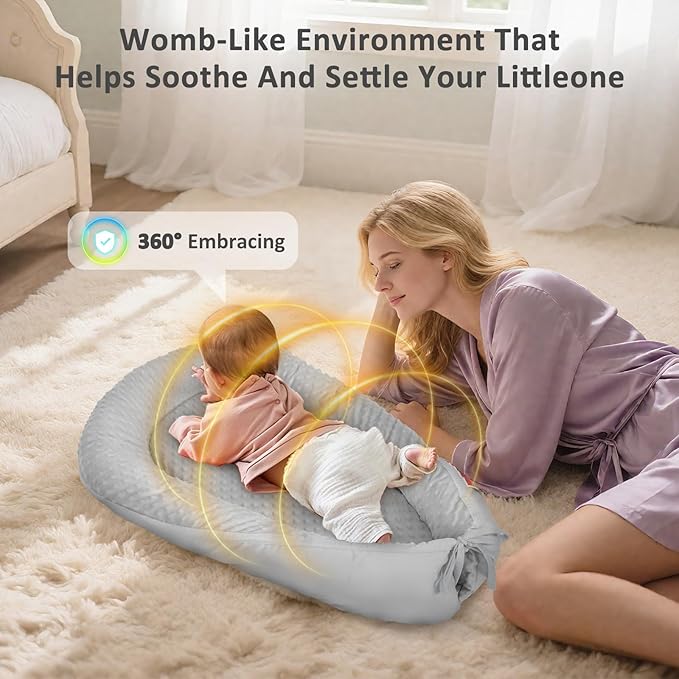 Baby Lounger – Soft & Breathable Newborn Nest for Infants 0-24 Months, Organic Cotton Baby Pillow for Tummy Time, Playtime & Travel, Newborn Babies Essential Gift-CubbioJoy