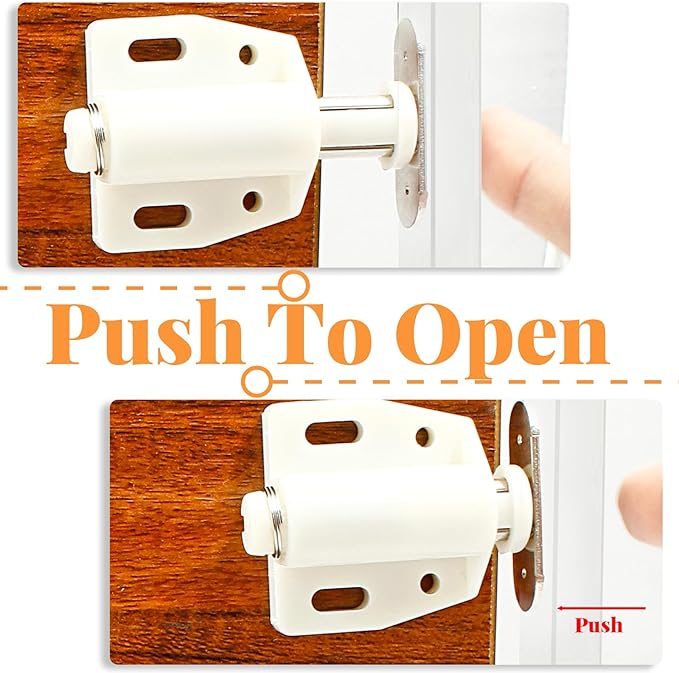 2 Pack Cabinet Magnetic Touch Latch, Push to Open Catches Magnet Push Release Latches Hardware for Kitchen Cabinet Drawer Cupboard Closet Door (White)-CubbioJoy