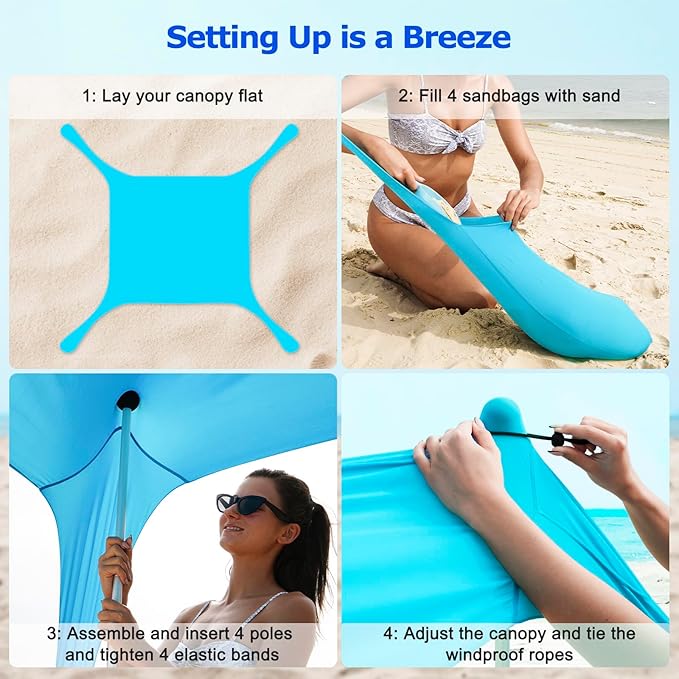 COMMOUDS Beach Tent Sun Shelter - UPF50+ Pop Up Beach Canopy with Sandbags & Sand Shovel & Windproof Poles, Portable Sun Shade for Beach, Camping, Picnics, Backyard-CubbioJoy