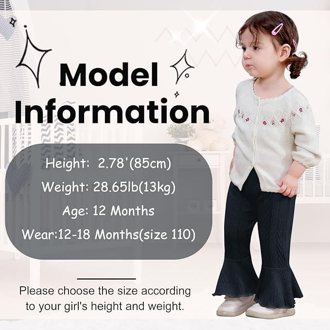 2 Pack Toddler Baby Girl Pants Flare Leggings Ribbed Knit Newborn Bell Bottoms Solid Ruffle Infant Pants for Girls-CubbioJoy