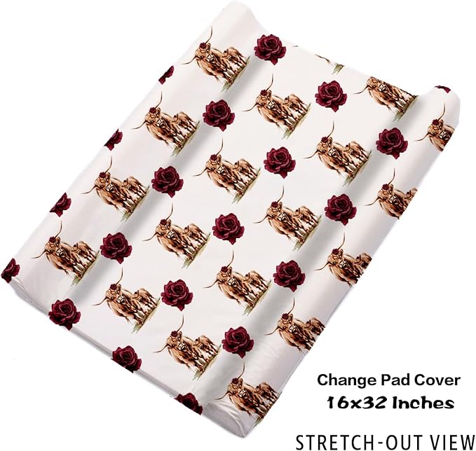 Custom Nursery Crib Bedding Set: Personalized Name 4 Piece Rose Highland Cow Design Baby Crib Sets for Girls - Toddler Double Layer Blanket Set, Comfortable Crib Bed Sheets for Baby Toddlers-CubbioJoy