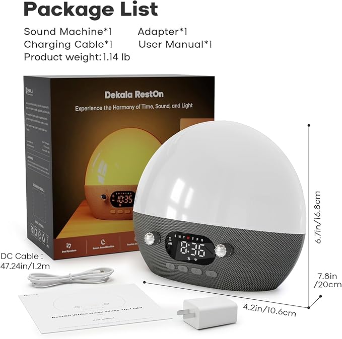 Dekala Smart Sunrise Alarm Clock with Wireless Charging for iPhone 14 13 12 Apple Watch AirPods Samsung, White Noise Sleep Sounds Machine, Nursery Night Light for Heavy Sleeper-CubbioJoy