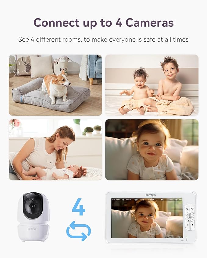 Baby Monitor with Camera and Audio, 7" 720P HD Video Baby Monitor No WiFi, 4000mAh Battery, VOX Mode, Auto Night Vision, Hack Proof, Remote PTZ-CubbioJoy