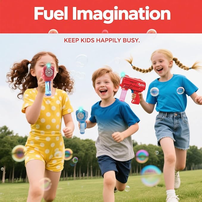 2 Pack Kids Bubble Gun，Automatic Light Up Bubble Machine with 2 Bottles Refill Solution，Bubble Guns Blaster for Toddlers，Outdoor Bubble Blowing Toys, Easter Basket Essentials,Party，Birthday Gifts-CubbioJoy