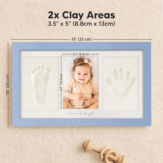 Baby Hand and Footprint Kit - Clay Handprint Keepsake Frame, Newborn Nursery Picture Frame, Personalized New Mom Gifts for Baby Shower & Registry (Cornflower)-CubbioJoy