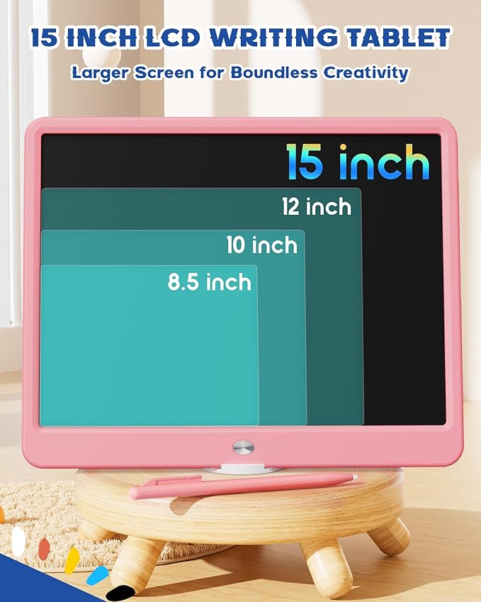 Bravokids 15 Inch LCD Writing Tablet for 3 Year Olds - Electronic Drawing Pad and Doodle Board as Educational Birthday Gifts for Girls and Boys (Pink)-CubbioJoy