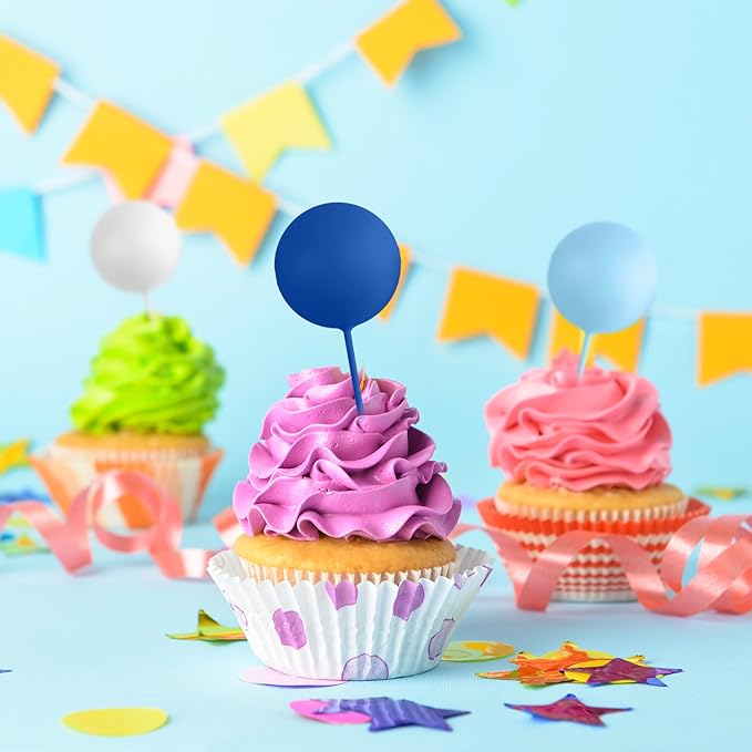 75 Pieces Cake Balls Topper Decorations Foam Cupcake Topper Mini Balloon Cake Topper Balls Cake Picks for Cake Deco Birthday Party Wedding（Royal Blue, Light Blue, White）-CubbioJoy