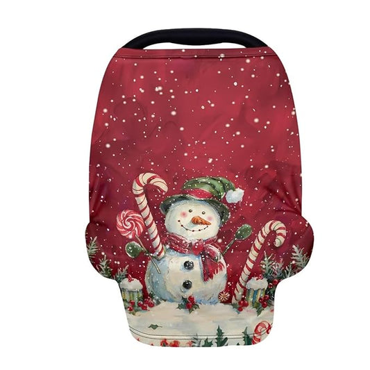 Binienty Snowman Car Seat Covers for Baby Boys Girls Infants,Christmas Snowman Carseat Canopy Cover Stretchy Breathable Babies Stroller Cover Canopies,Baby Shower Gifts-CubbioJoy