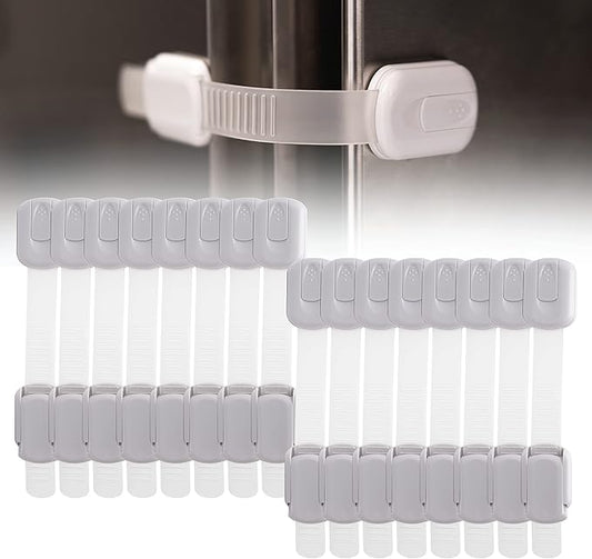 Inaya 16-Pack Child Proof Locks for Cabinet Doors, Drawers, Fridge, Toilet Seat, Dishwasher, Trash Can, Cupboard - 3M Adhesive - No Drilling - Baby Proofing Cabinet Locks-CubbioJoy