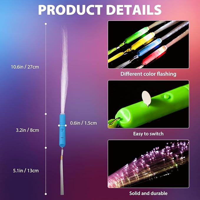 28 Pcs Sparkler Firework Sticks Glow Fiber Optic Wands, LED Flashing Sticks Light Up Toy for Kids Adults, Glow in The Dark Party Favor Supplies Bulk Rave Magic Decoration for Wedding Halloween Easter-CubbioJoy