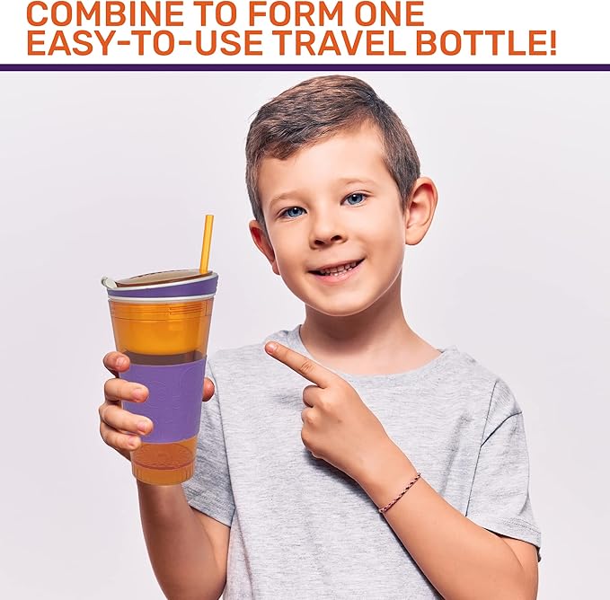 2 in 1 Snack Drink Cup Kids Spill Proof Tumbler Plastic Straw Lid Locks 16 Oz-CubbioJoy
