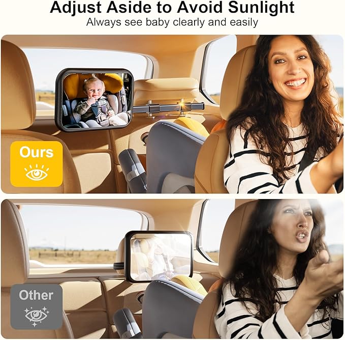 Baby Car Mirror, Stretchable 360° Caring Baby Mirror for Car Seat Rear Facing Seat Infant Shatterproof, Baby Essentials for Newborn, Crash Tested and Certified-CubbioJoy