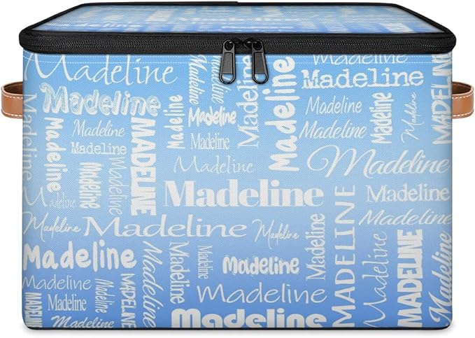 Custom Storage Basket with Name, Personalized Storage Bins with Zipper Lid, Foldable Fabric Storage Box Large capacity with Handle Blue-CubbioJoy