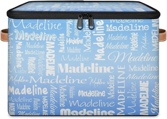 Custom Storage Basket with Name, Personalized Storage Bins with Zipper Lid, Foldable Fabric Storage Box Large capacity with Handle Blue-CubbioJoy