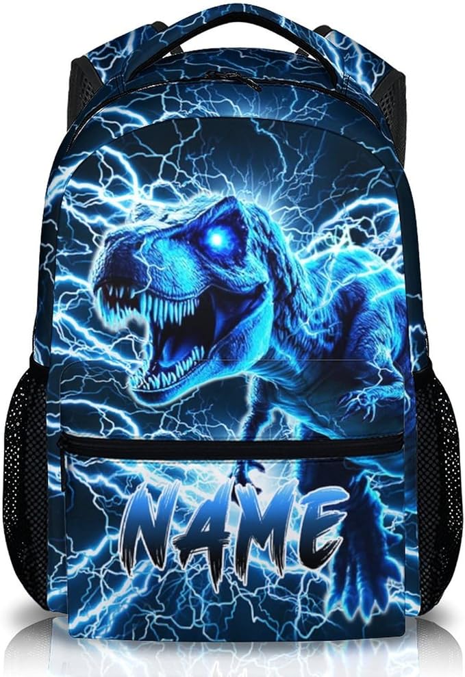Dinosaur Backpack for Boys, Kids Custom Lightning Bookbag Gift with Name for Kindergarten Primary Senior Middle, 17 Inch Lightweight Cool Personalized Backpacks for School-CubbioJoy