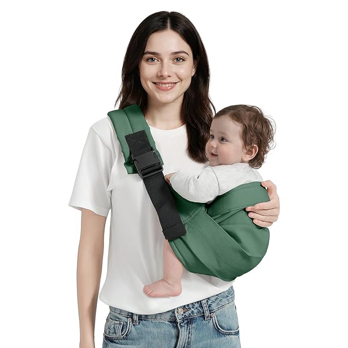 Baby Sling Carrier, Toddler Carrier Sling with Double Safety Buckle and Adjustable Shoulder Strap(7-30lbs), Baby Carriers One Size Fits All, Dark Green-CubbioJoy