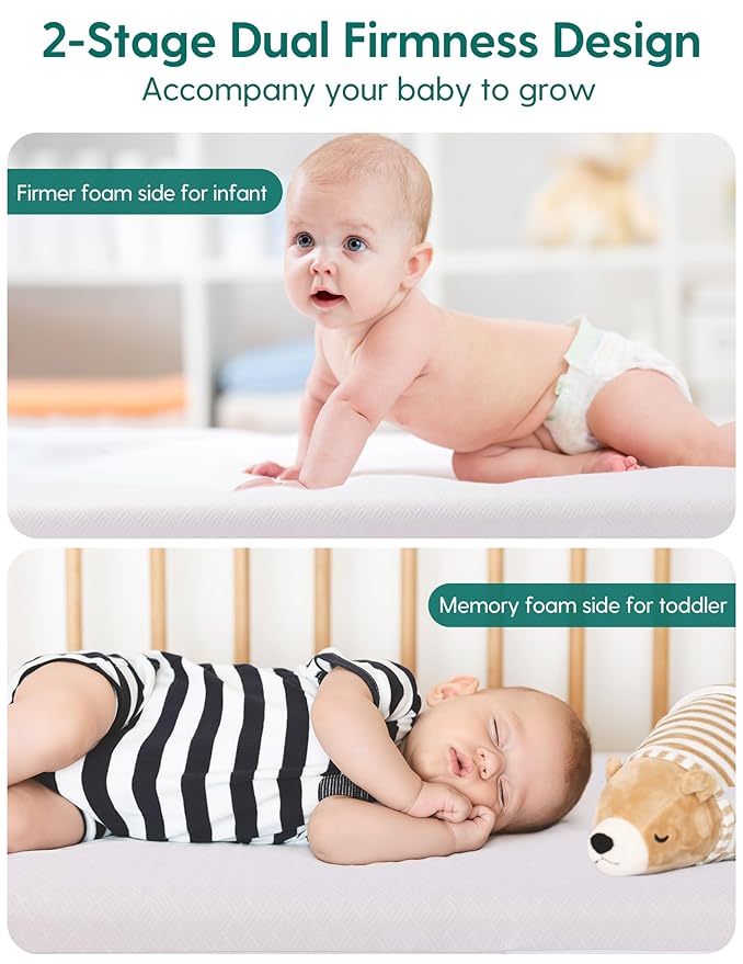 BABELIO Crib Mattress Memory Foam Toddler Mattress 2-Stage Standard Size Baby Mattress with Removable Waterproof Cover Grey-CubbioJoy