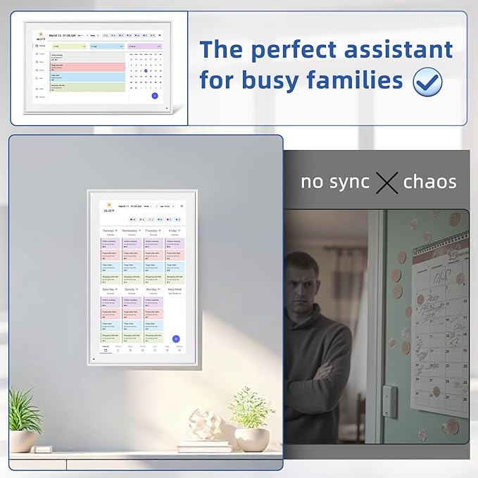 21.5 Inch Digital Calendar, Electronic Chore Chart, Smart Weekly and Monthly Planner 1920 * 1080P IPS Touchscreen Wall and Desk Calendar for Family Schedules, White-CubbioJoy