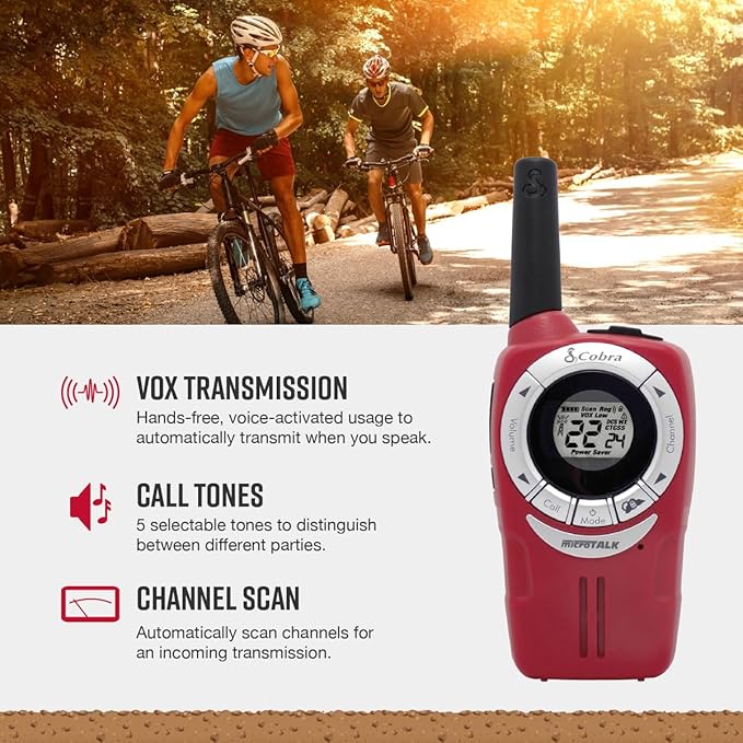 Cobra ACXT360 Water Resistant Walkie Talkies – Rechargeable, 22 Channels, Long Range 25-Mile Range Two-Way Radios 3-Pack, White, Silver and Red-CubbioJoy