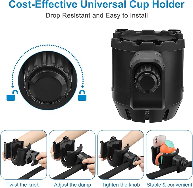 Accmor Stroller Cup Holder with Phone Holder, Universal Cup Holder, Bike Cup Holder, 360° Rotatable Large Caliber Drinks Holder for Stroller, Bike, Wheelchair, Walker-CubbioJoy