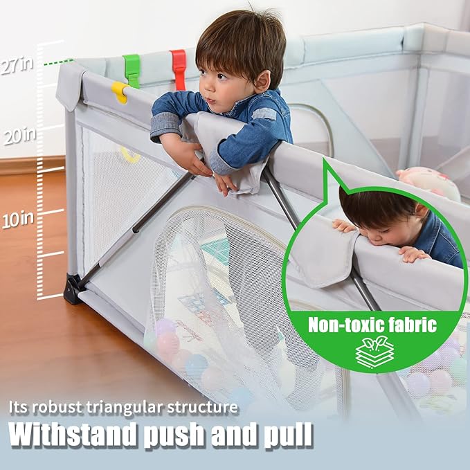 Baby Playpen Foldable, Heyo.Ja Large Play Yard, Playpen for Babies and Toddlers, Play Pens for Babies and Toddlers with Gate, Indoor & Outdoor Portable Play Pen (71"×59")-CubbioJoy