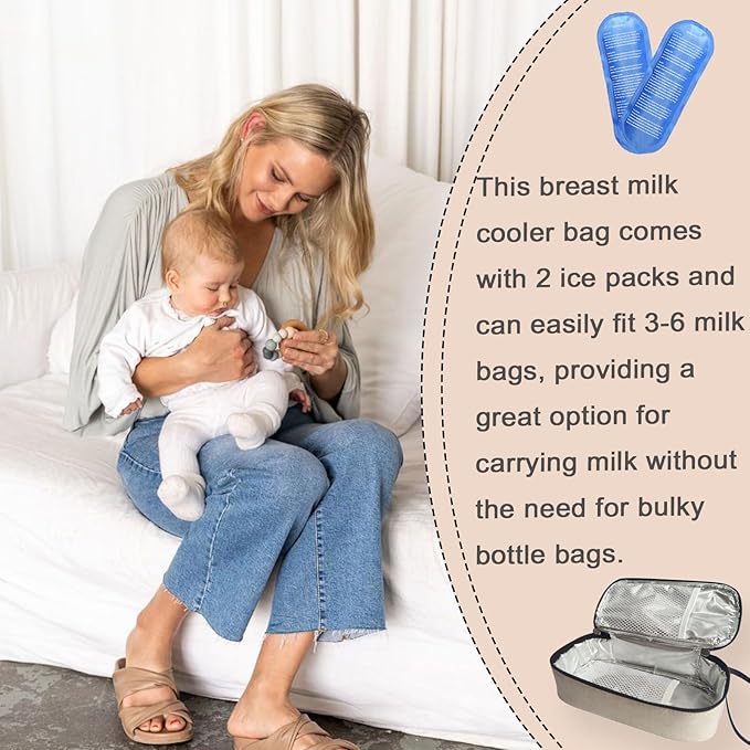 Insulated Breastmilk Cooler Bag with 2 Ice Packs - Breastmilk Cooler Organizer Bag for Daycare, Breastfeeding Mom Travel Outdoor-CubbioJoy