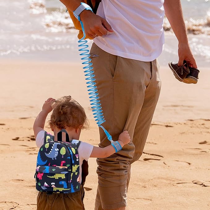 Accmor Toddler Backpack Leash with Anti Lost Wrist Link, Cute Mini Child Walking Harnesses Keep Kids Close Back Pack Rope Tether Rein for Baby Boys (Black/Dino)-CubbioJoy