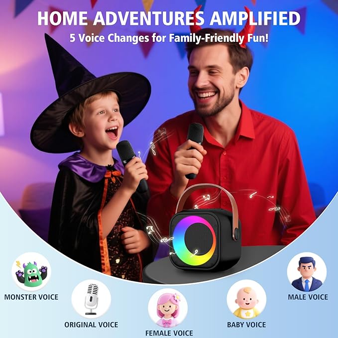 Karaoke Machine for Kids Adults, Portable Bluetooth Speaker with 2 Wireless Microphones, Portable Speaker Mini Karaoke Microphone for Home Party Birthday Gift for Girls Boys-CubbioJoy