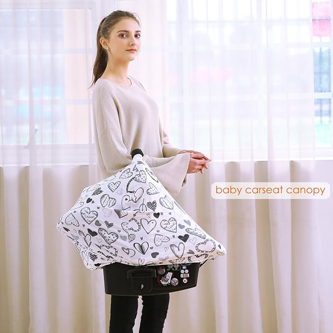 Baby Car Seat Covers, Carseat Canopy, Boys Girls Privacy Breastfeeding Cover (Grey Heart)-CubbioJoy