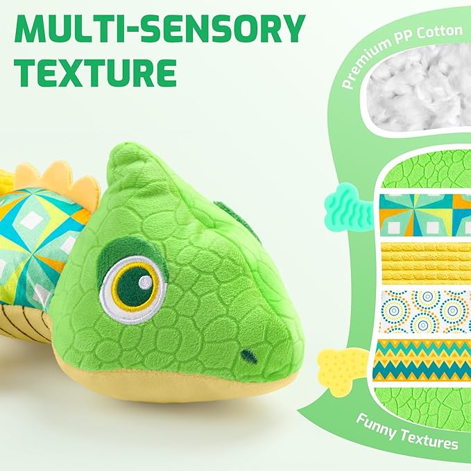 Sumobaby Infant Baby Musical Stuffed Animal Toys for 0-3-6-12 Months,Multi Sensory Toys with Crinkle and Rattles, Tummy Time Toys for Newborn Boys Girls, Dinosaur, Green-CubbioJoy