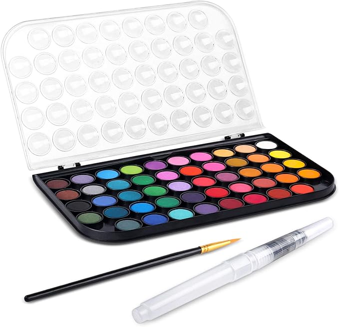 AROIC 48 Colors Watercolor Paint Set,Washable Water Color Paint KiTs with Refillable Water Brush Pens Travel Art Kit for Kids, Beginners & Artists Birthday Gift for Children & Art Lovers-CubbioJoy