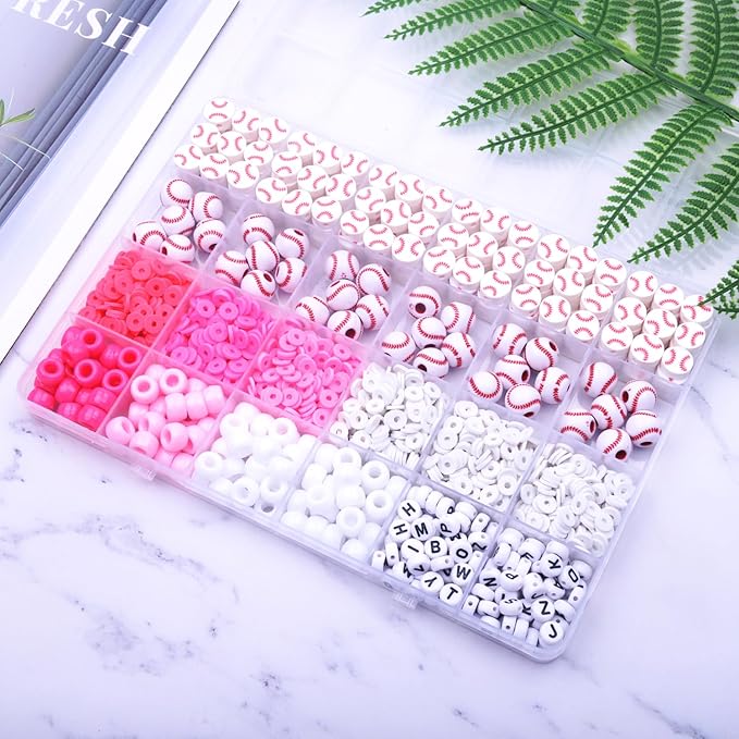 1600PCS Baseball Sports Ball Polymer Clay Beads Charms for Friendship Bracelets Making Kit Cute Fun Beads DIY Arts Crafts Birthday Gifts for Kids Girls Baseball Bead-CubbioJoy
