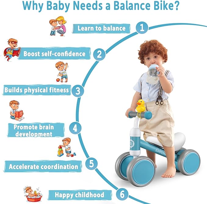 Baby Balance Bike Toys for 12-36 Months Kids Toy Boy and Girls Gifts Toddler Best First Birthday Gift Children Walker No Pedal Infant 4 Wheels Bicycle (Classic, Light Blue)-CubbioJoy