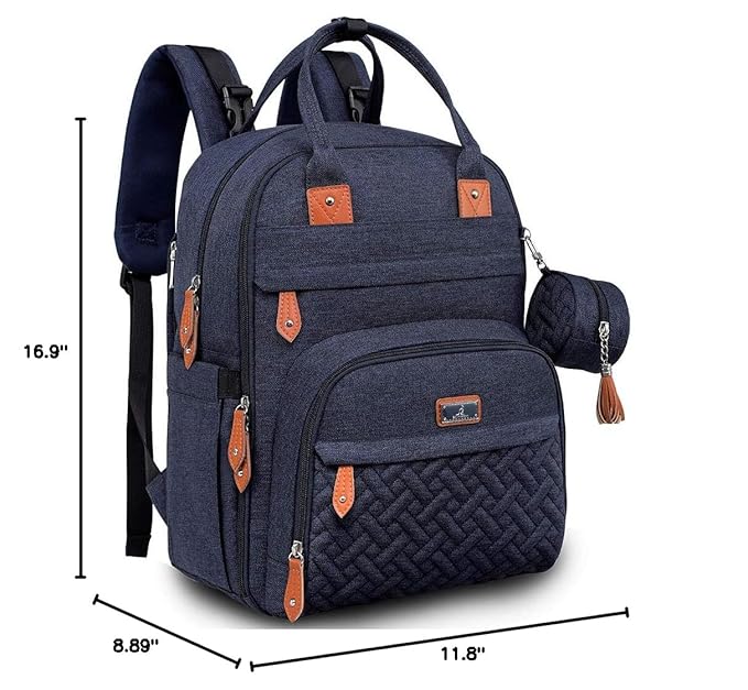 BabbleRoo Diaper Bag Backpack - Baby Essentials Travel Tote - Multi Function Waterproof Diaper Bag, Travel Essentials Baby Bag with Changing Pad, Stroller Straps & Pacifier Case - Unisex, Navy Blue-CubbioJoy