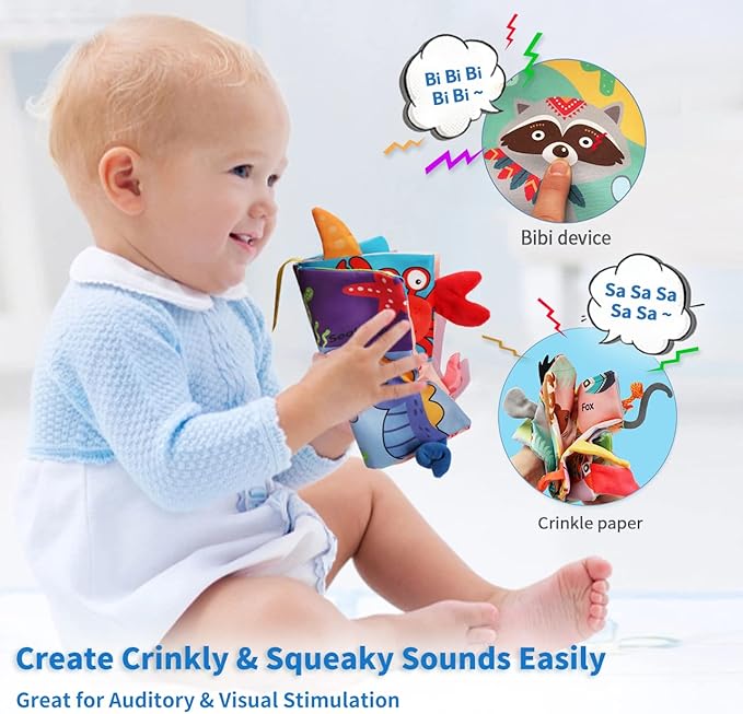 BARMACO Baby Soft Books, Touch and Feel Crinkle Cloth Books for Babies, Infants & Toddlers, Learning Toys Gifts for Boys & Girls, Early Development Interactive Sensory Toys, Ocean Animal Tails Books-CubbioJoy
