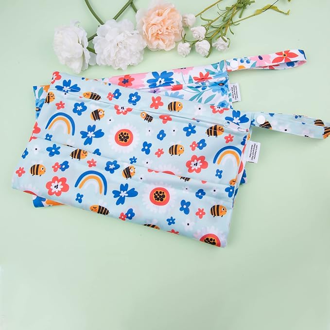 ALVABABY 2pcs Cloth Diaper Wet Dry Bags Waterproof Reusable with Two Zippered Pockets Travel Beach Pool Daycare Soiled Baby Items Yoga Gym Bag for Swimsuits or Wet Clothes LX-YX8688-CubbioJoy