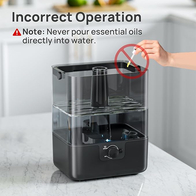 CHIVALZ 6L Humidifiers for Bedroom Large Room Home, Cool Mist Top Fill Humidifiers for Baby Nursery and Plants, 26dB Quiet, Nightlight, Up to 50 Hours, Oil Diffuser 1 Pack + 2 Mist Outlets Black-CubbioJoy