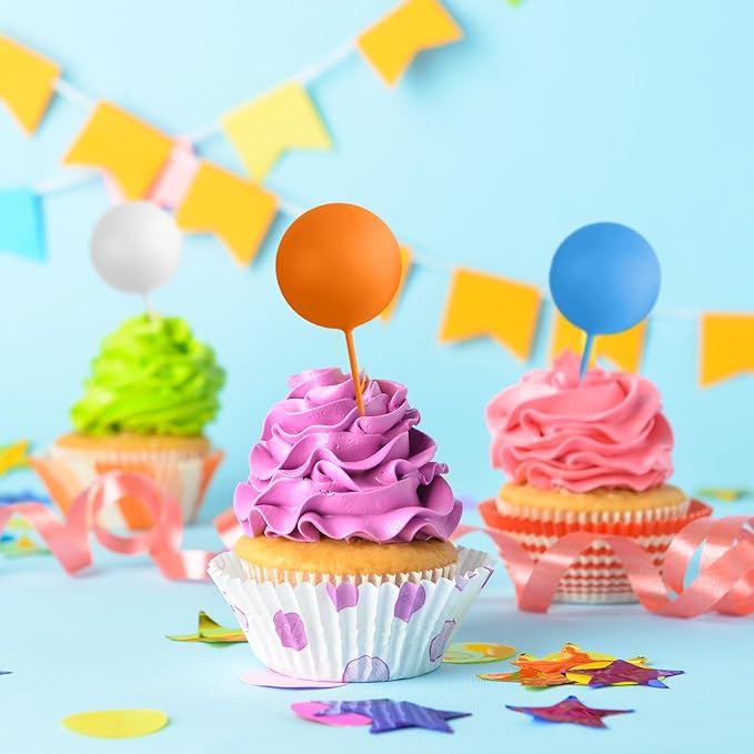 75 Pieces Cake Balls Topper Decorations Foam Cupcake Topper Mini Balloon Cake Topper Balls Cake Picks for Cake Deco Birthday Party Wedding（Orange,Yellow,Blue,White）-CubbioJoy