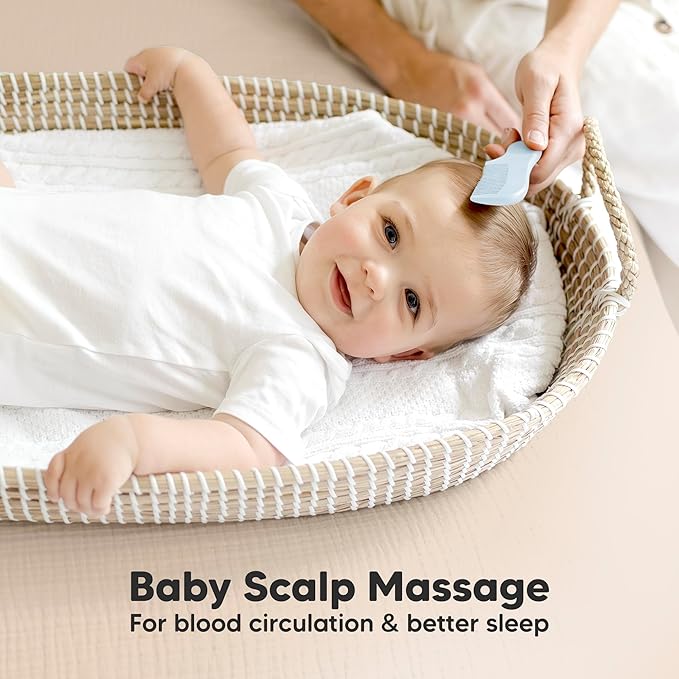 Baby Hair Brush and Comb Set for Newborn - Wooden Baby Hair Brush Set with Soft Goat Bristle, Baby Brush Set for Newborns, Baby Brush and Comb Set Girl, Boy, Toddler Cradle Cap Brush (Oval, Frost)-CubbioJoy