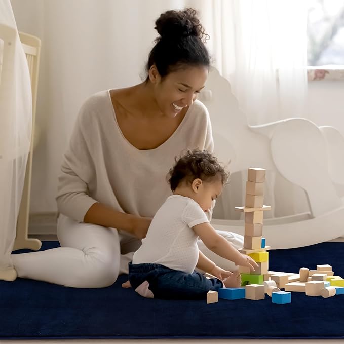 BALAPET Thick Memory Foam 50x50 Play Mat for Playpen, Super Soft Velvet Portable Baby Playpen Mat for Kids Toddler Crawling and Play, Non-Slip Bottom Playmat, Navy Blue-CubbioJoy