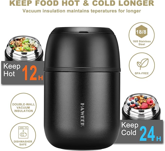 Insulated Food Container 17 oz Soup Thermo for Hot Food Kids Adults, Stainless Steel Vacuum Lunch Box with Folding Spoon, Adult Kids Thermo Portable with Handle for School, Office, Outdoor-CubbioJoy