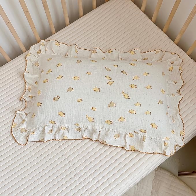 BuLuTu Cute Toddler Pillow Cases Cotton Muslin Toddler Pillowcase 1 PC, Ultra Soft Small Pillowcase Fits Toddler Pillow Sized 12"x16"/13"x18"/14"x19", Enveloped Closure Kids Girls Boys Pillowcases-CubbioJoy