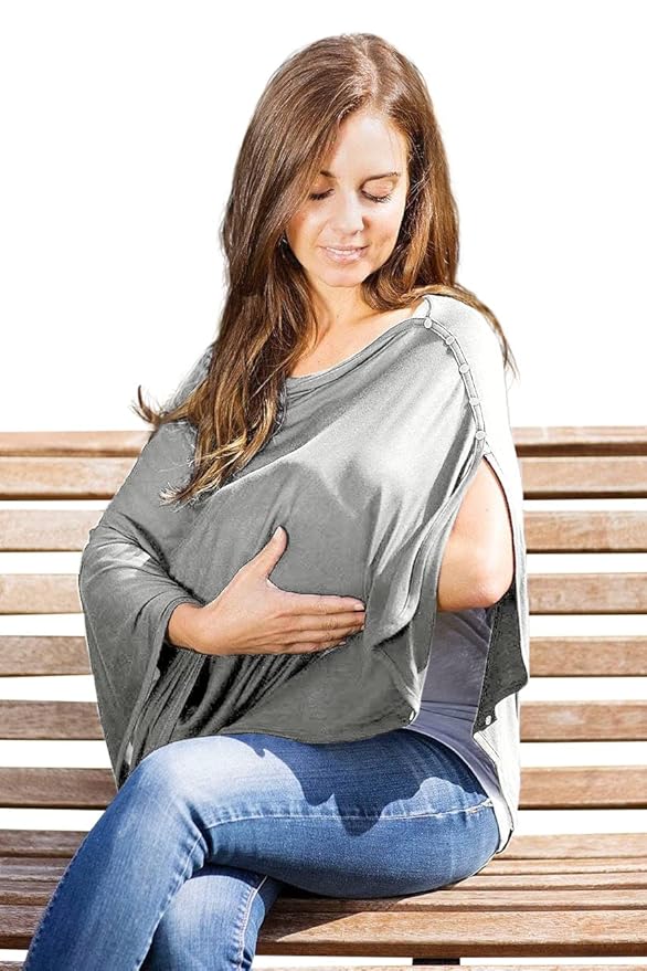 Byrd & Blume Maternity Nursing Cover Breathable Lightweight Breastfeeding Cover Wrap Shawl Scarf Poncho Full 360 (Gray, One size)-CubbioJoy